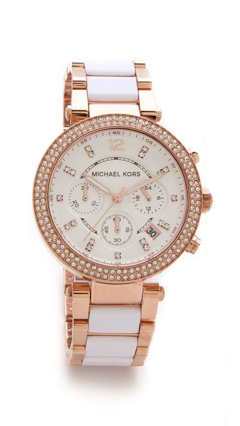 michael kors white ceramic watch with rose gold|oversized runway white tone watch.